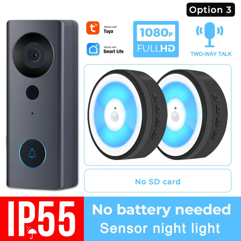 

1080P Tuya Беспроводной WI-FI Высокое разрешение визуальный интеллигентая (ый) ночной Светильник дверной звонок двухсторонний домофон Водонепрон...