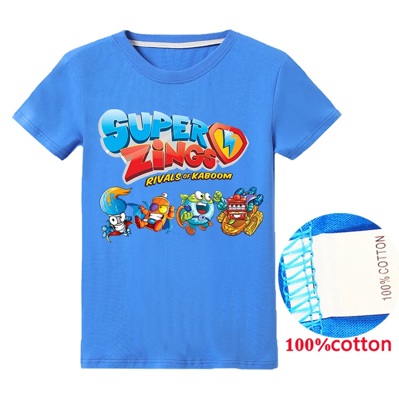 Camisetas con estampado de dibujos animados para ni&ntilde;os y ni&ntilde;as, ropa de algod&oacute;n de Superzings, de verano-1