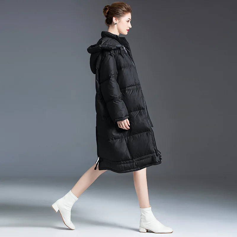 Down 2021 Winter New 90% Sky Blue Thick Loose Fashion Knee-Length Jacket Women's Warm Outwear top