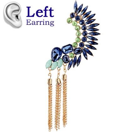 SHEEGIOR, бохо, длинные серьги-манжеты с кисточками, Bijoux Femme, золотые цепочки, стразы, большие клипсы, серьги для женщин, модное ювелирное изделие, подарок - Окраска металла: Blue E0100G