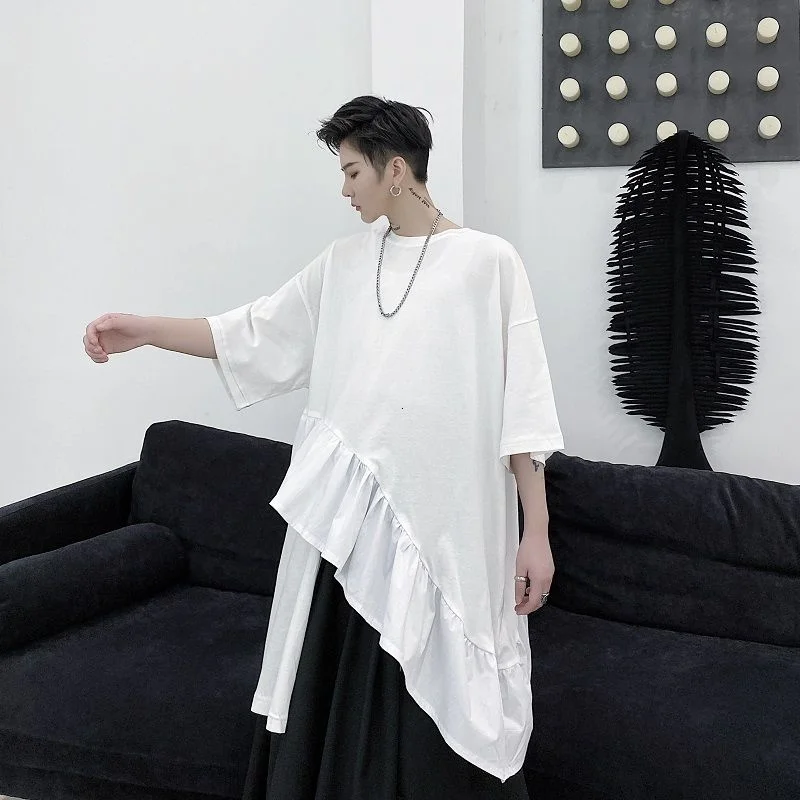 Футболка мужская с коротким рукавом модная простроченная Асимметричная белая