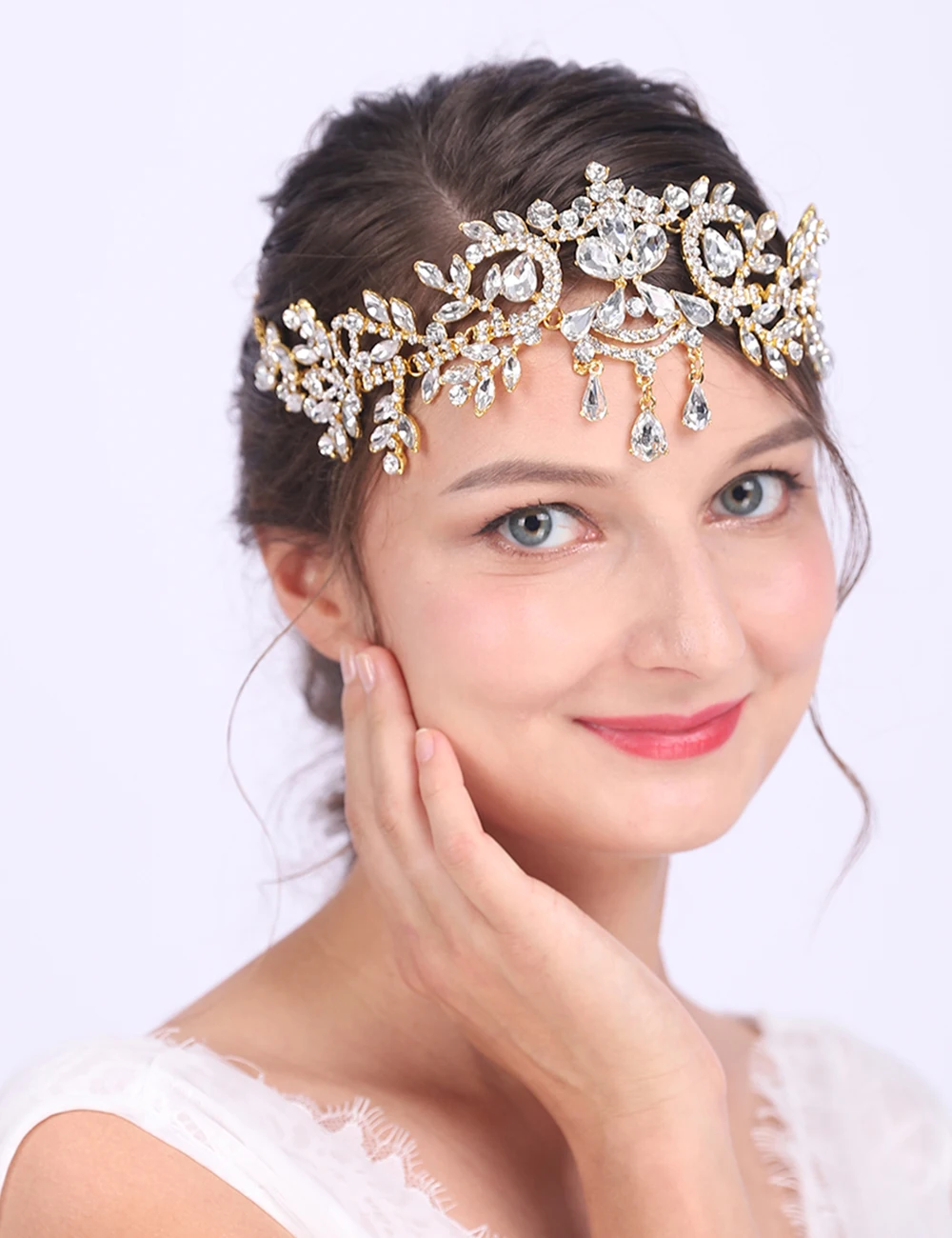 Женский Классический головной убор золотые блестящие стразы Свадебный