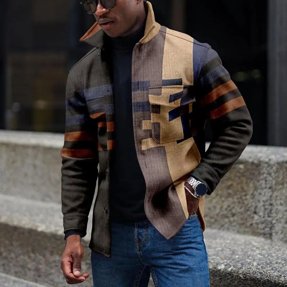 

Mens Leisure Autumn Jacket Lapel Collar retro Jacket Patchwork Striped Coats Autumn Business Blazers Men Clothing 2022