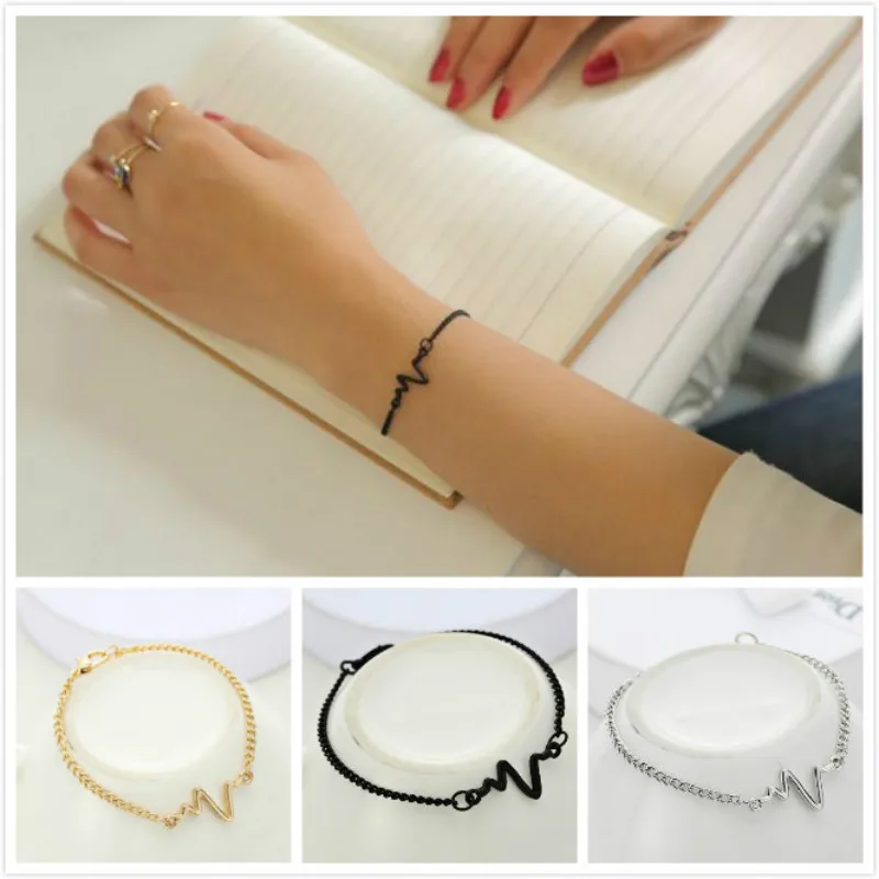 Новая женская обувь в стиле панк волны ЭКГ пульсометр браслеты с надписью