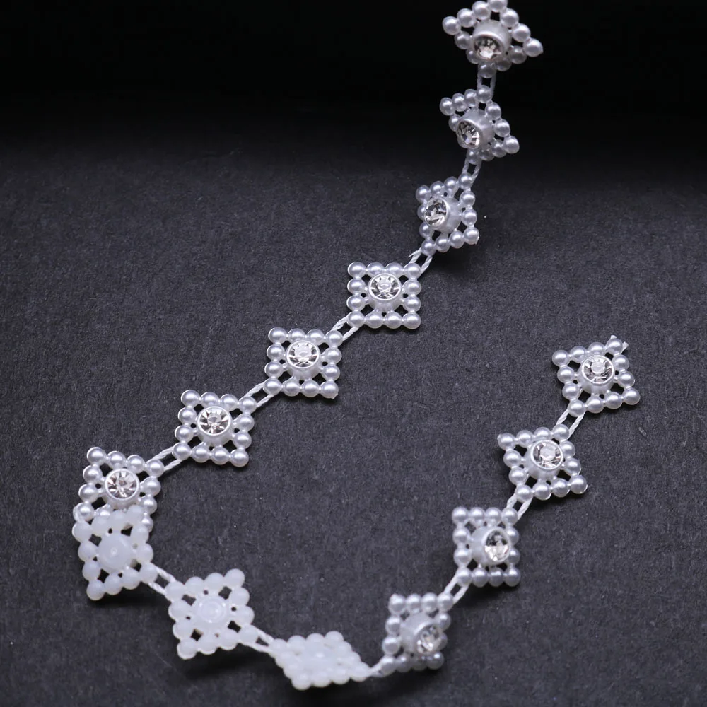 New 9mm wide white 1YD Pearl flower rhinestone chain trim clothing applique sewing diy SZ015 | Дом и сад