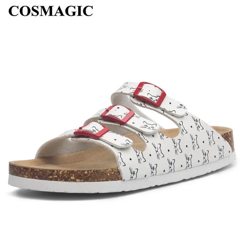 

COSMAGIC New Summer Women Buckle Cork Slipper Shoes 2021 Casual Mixed Color Outside Non-slip Beach Slides Shoe