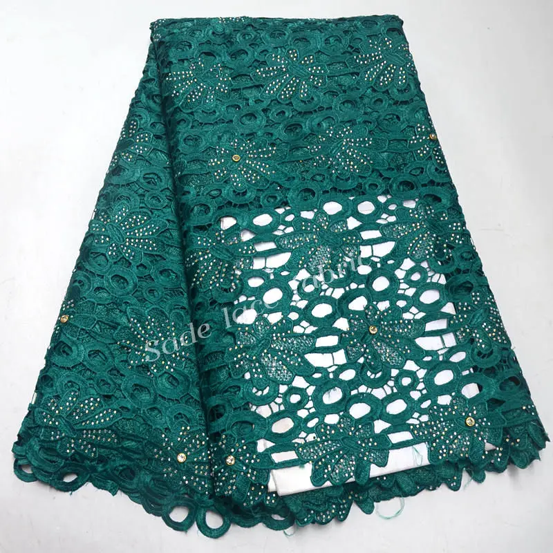 Великолепная гипюровая кружевная ткань высокого качества африканская кружевная ткань из нитей с камнем для свадебной вечеринки шнур кружева 5 ярдов DG240