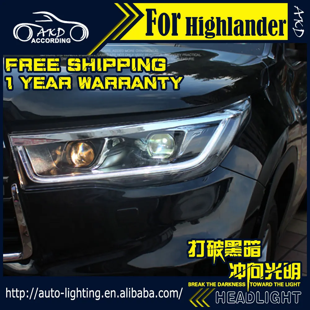 Фара AKD для автостайлинга автомобилей Toyota Highlander светодиодная… Kluger фара 2015-2016