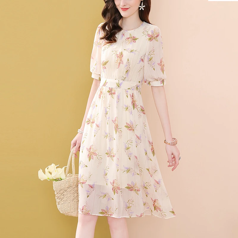 Платье женское шифоновое с круглым вырезом элегантный облегающий Повседневный