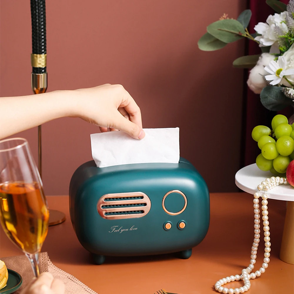 

1pc Retro Napkin Holder Radio Model Desktop Paper Holder Tissue Boxes Wide Mouth Napkin Tissue Box Paper Storage Box Napkin Case