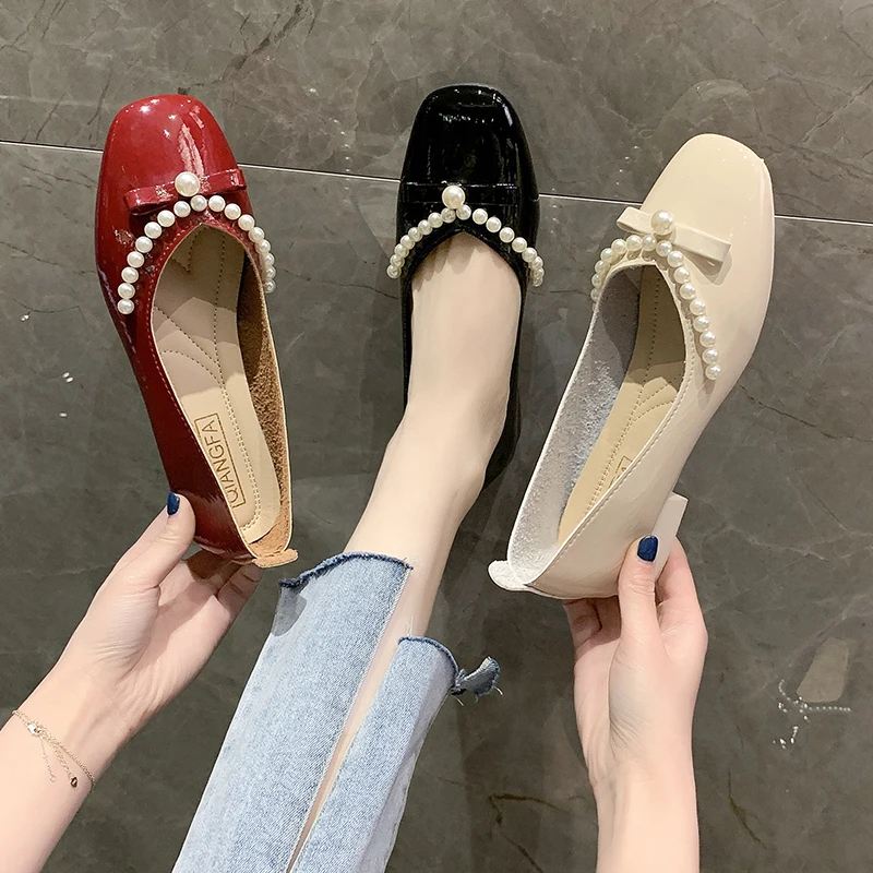 

Shoes 2021 Fashion Women's Female Footwear Round Toe All-Match Pearl Decorateion Shallow Mouth Casual Sneaker Low Heels Modis Dr