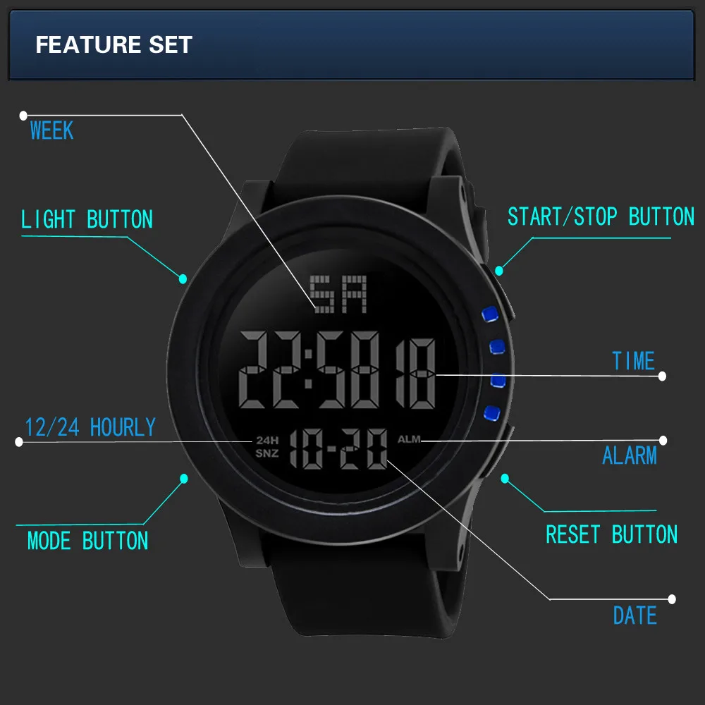 Часы наручные HONHX мужские спортивные светодиодсветодиодный светящиеся
