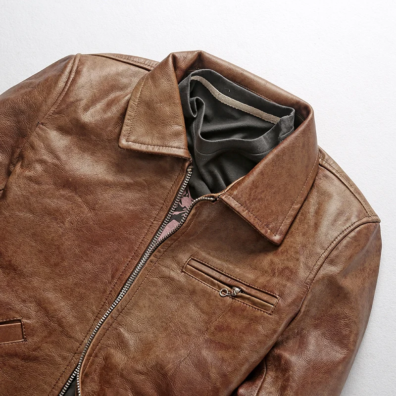 Мужская винтажная куртка с отложным воротником коричневая Повседневная простая
