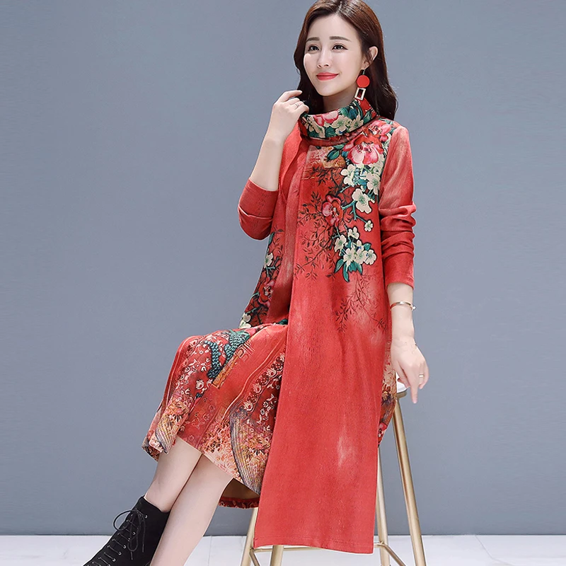 Женское свободное платье с цветочным принтом повседневное винтажное желтого