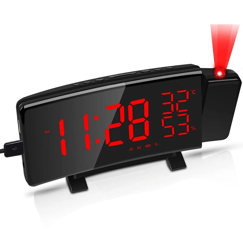 

Будильник, Проекционные цифровые часы с USB-портом для зарядки, прикроватные часы с регулируемой яркостью, проектор экрана для офиса