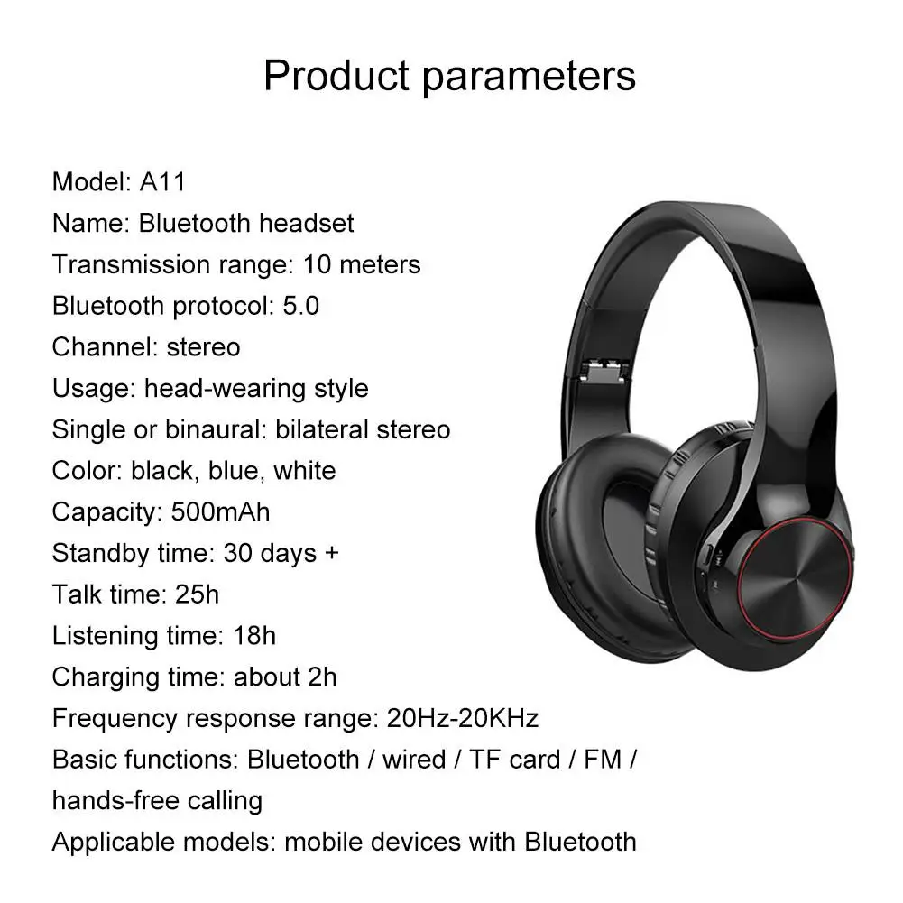 

A11 Bluetooth Headphones Wireless Earphone Over-ear HiFi Noise Canceling 9D Stereo Gaming Headset With Mic Support TF Card