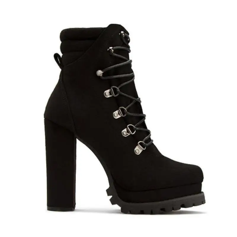 

Fashion Autumn Women's New Lacing Ankle Boots Solid Color Motorcycle Ladies New Mature Female Boots Square Heel Lady Short Boots