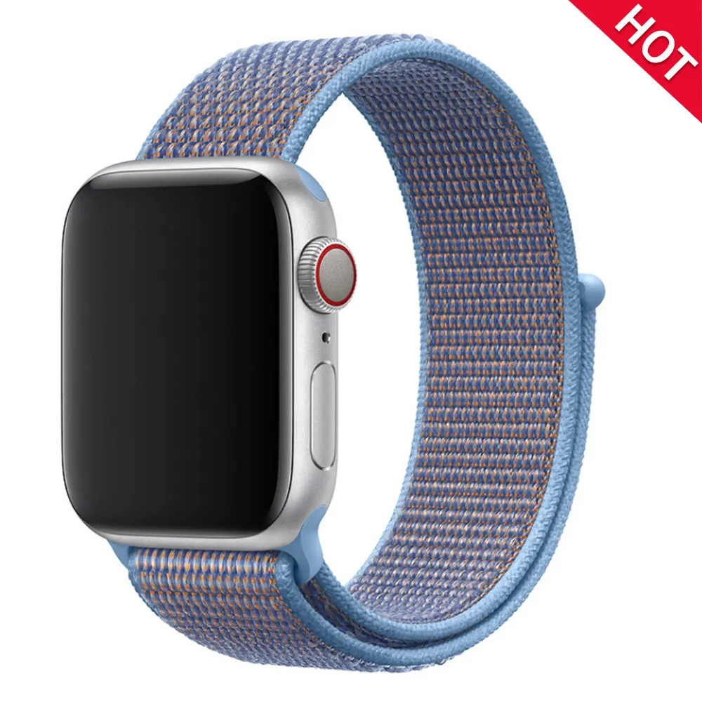 Band For Apple Watch Series 5 4 3 2 1 38MM 42MM watchband Breathable Nylon Strap Sport Loop for iwatch Bracelet 40MM 44MM - Band Color: Azure