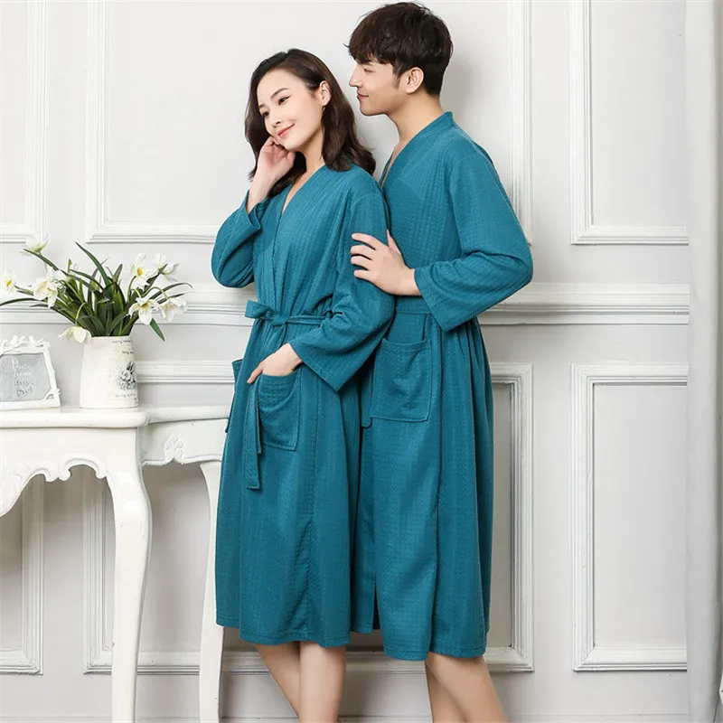 Вафельный хлопковый Халат ночная рубашка одежда для сна влюбленных пикантное