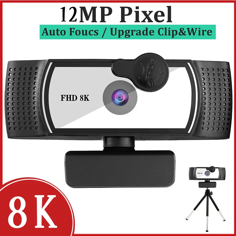 

PC Webcam 2K 4K 8K Autofocus USB Web Mini Camera Laptop with Gift Tripod 1080P 30fps 12MP Web Cam for Youtube with Microphone