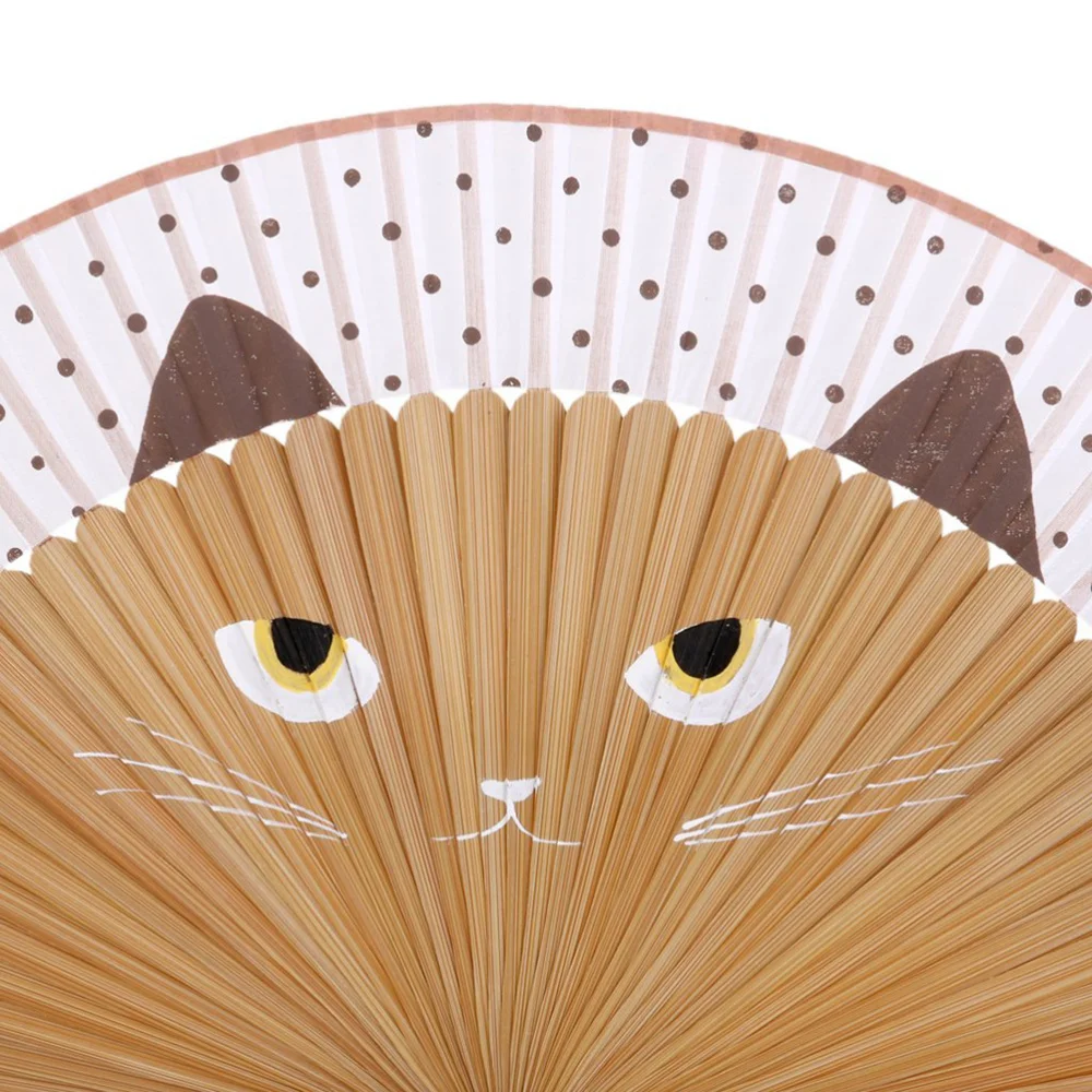 

Summer Cat Silk Bamboo Hand Painted Cartoon Cat Folding Fan Party Favour (Brown)