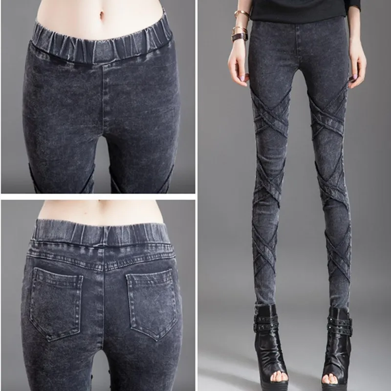Зимние женские брюки для фитнеса джинсы джеггинсы эластичные облегающие