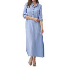 Платье женское длинное хлопковое с длинным рукавом, повседневное однотонное Макси-платье большого размера, белое синее, на лето