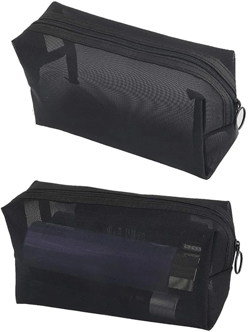 

2 Pieces Mesh Makeup Brush Bag Travel Nylon Toiletry Case Zipper Beauty Case Pouch Organizer Holder for Women Girls