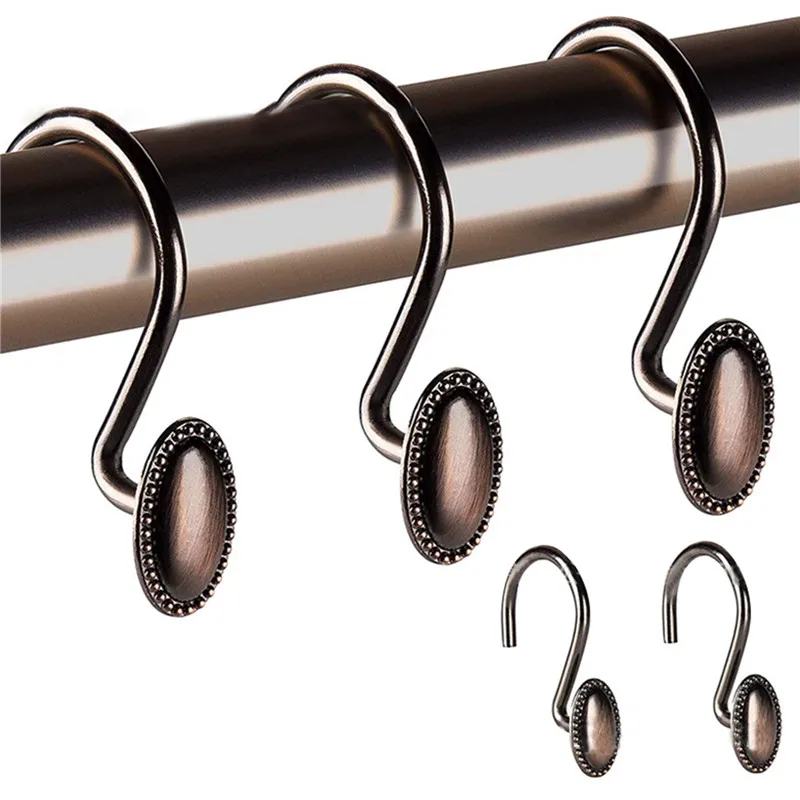 

12 шт./лот, занавески для душа, крючки, ретро, устойчивые к ржавчине, круглые декоративные душевые крючки, металлические нержавеющие аксессуа...
