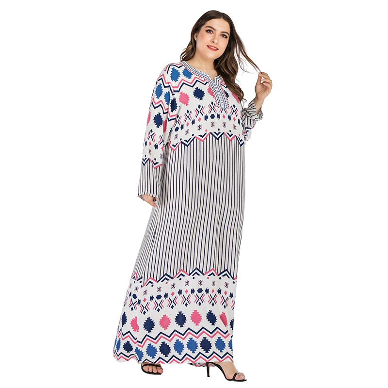 Последний мусульманский Кафтан абайя Дубай печатных вышитые с длинными рукавами