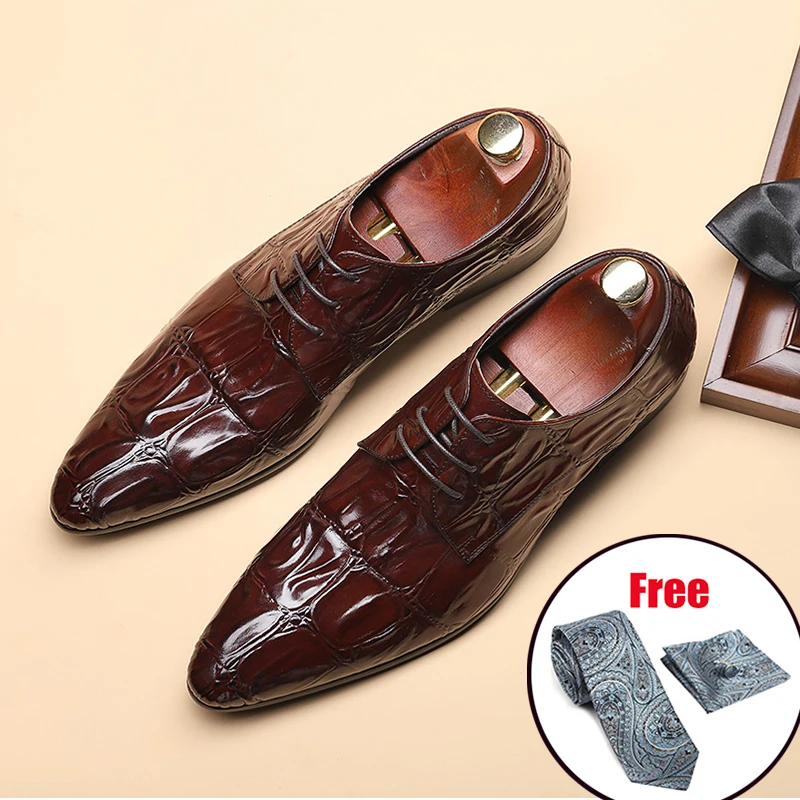 

Mens Luxury Brogue Oxfords Dress Shoes Genuine Calf Leather Pointed Toe Lace Up Male Formal Footwear Wedding Party Shoes