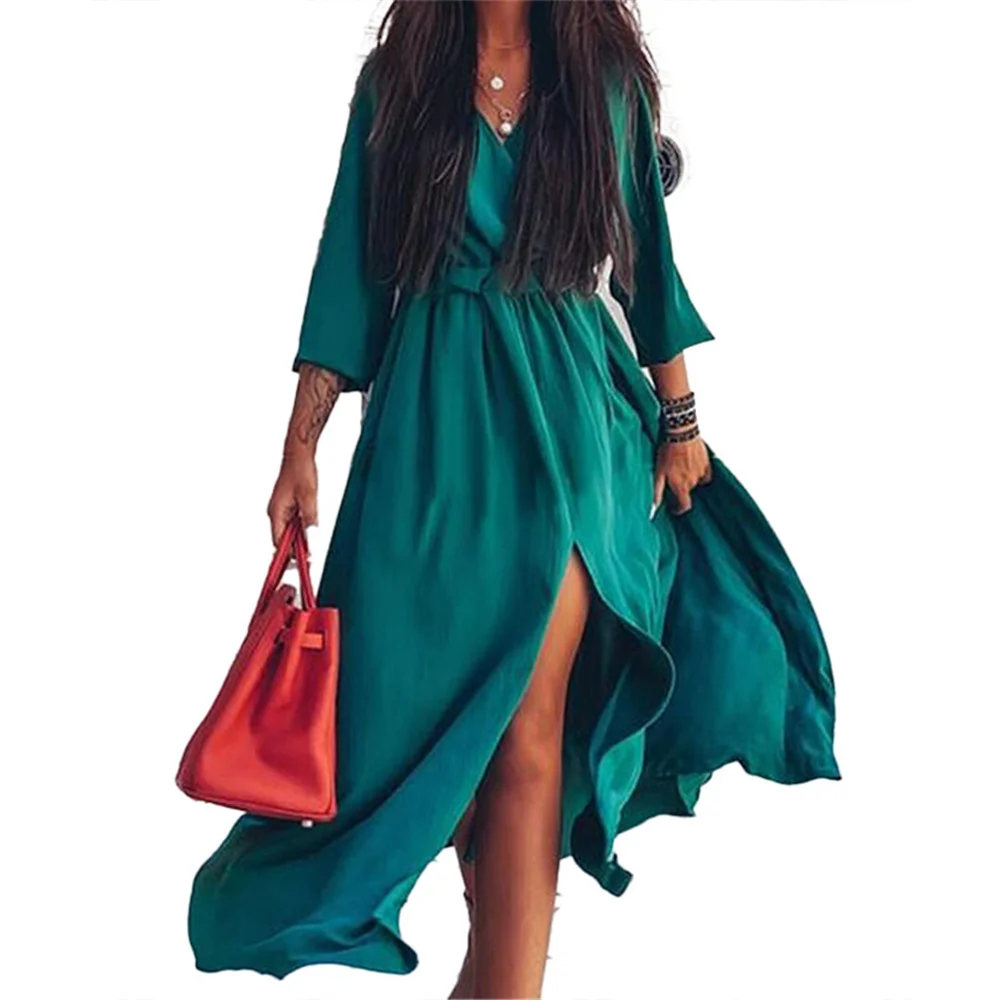 

Fashion Women Casual Short Sleeve Maxi Dress Loose Long Blouse Shirt Dress Summer Elegant Dresses Vestido 2021