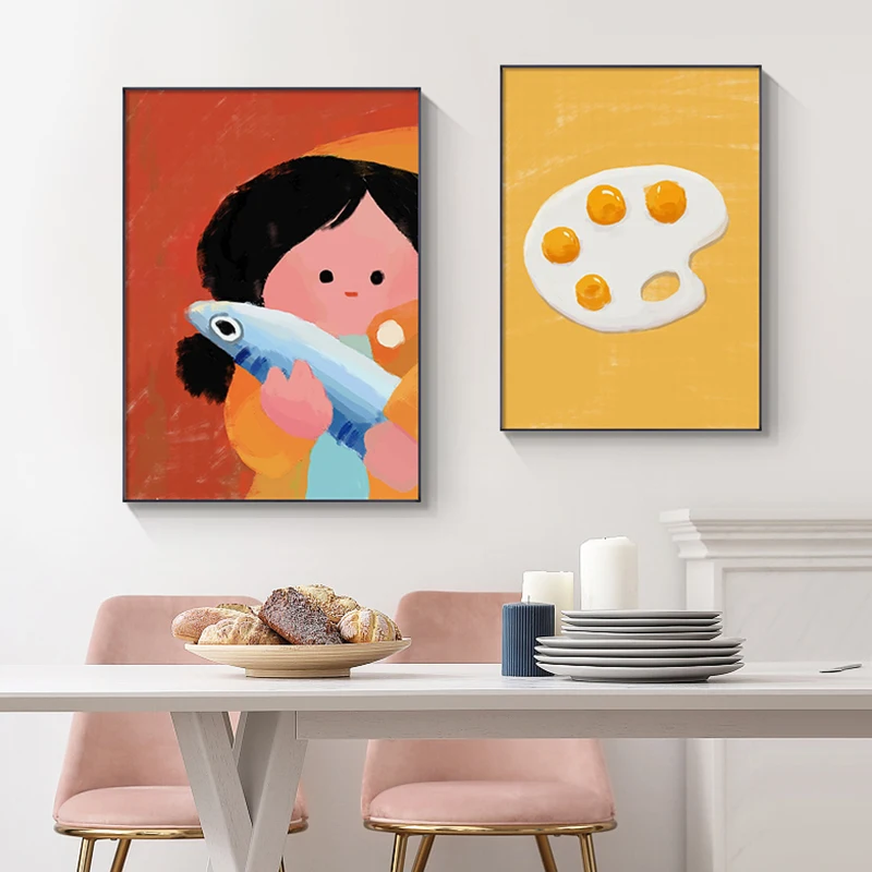 

Nordic Colorful Cartoon Canvas Painting Boy and Girl Posters Nursery Print Wall Picture for Living Room Children Room Home Decor