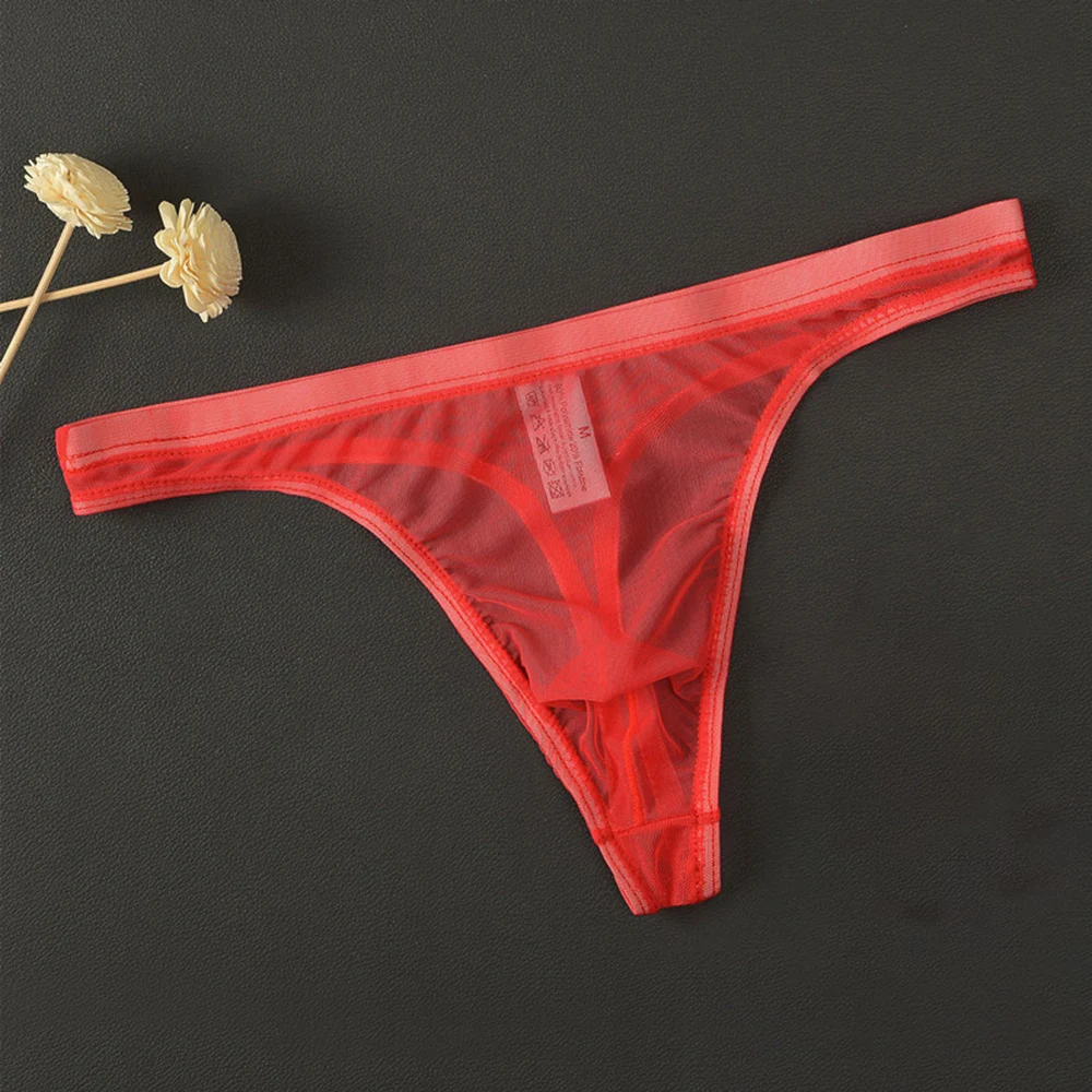 Мужские дышащие трусы стринги с низкой посадкой черные однотонные Т-образной