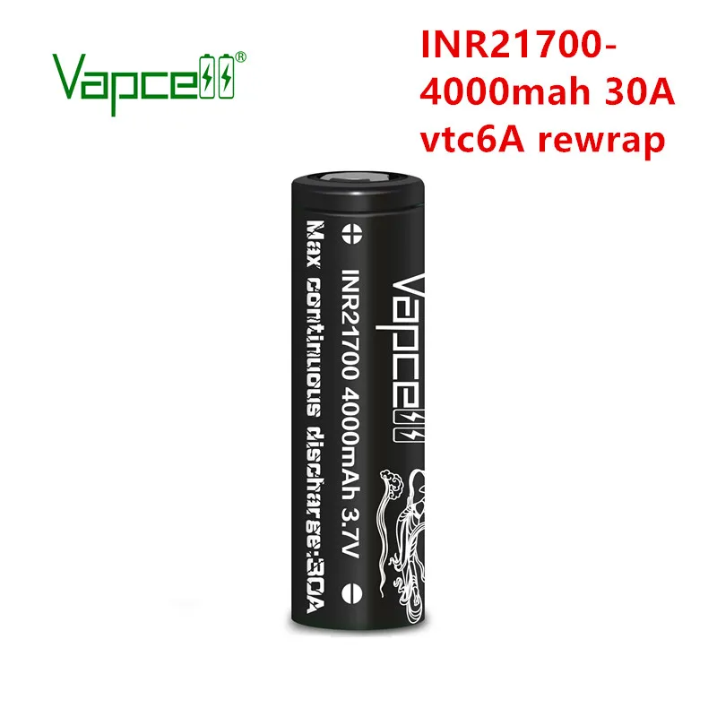 Оригинальный перезаряжаемый литий ионный аккумулятор vtc6A Vapcell 21700 4000 мА · ч 30A 3 7 В