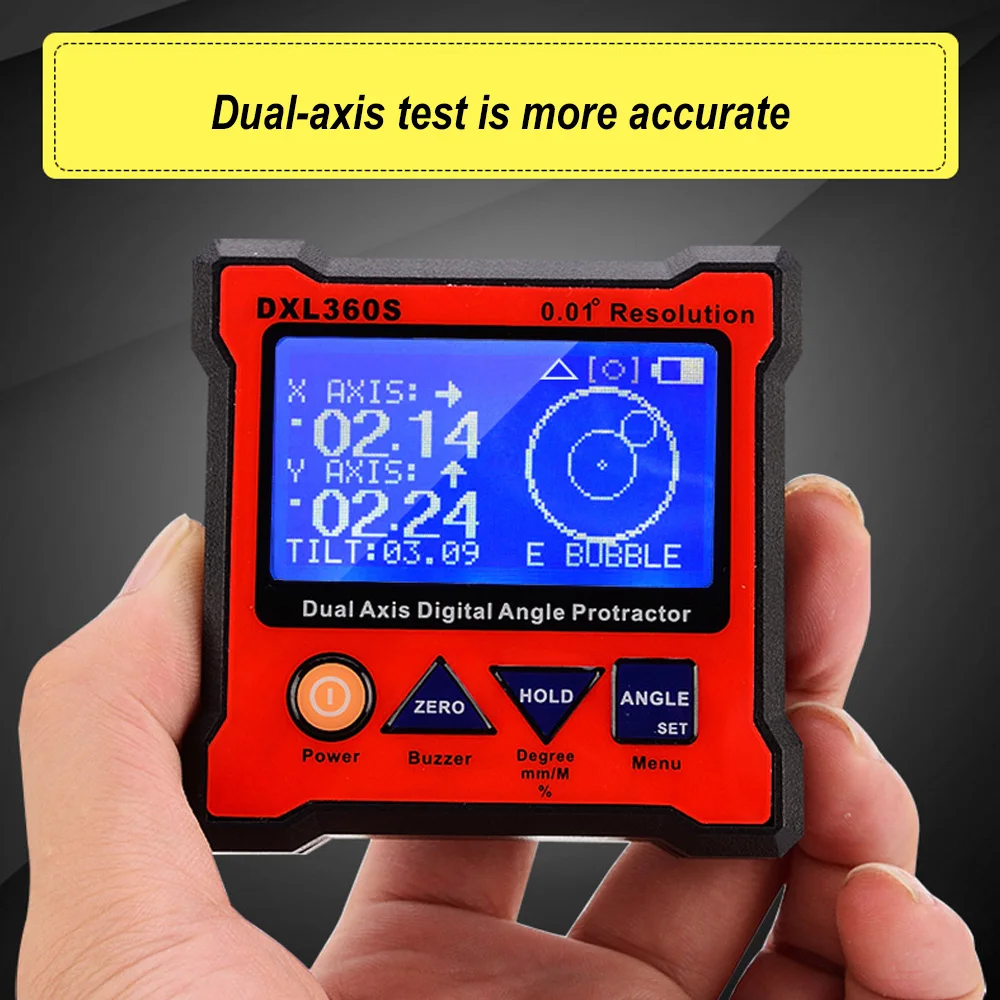 LCD Digital Angle Protractor DXL360S Dual Axis High-Precision Dual-Axis Level Gauge Rechargeable US EU Analysis Instruments Tool