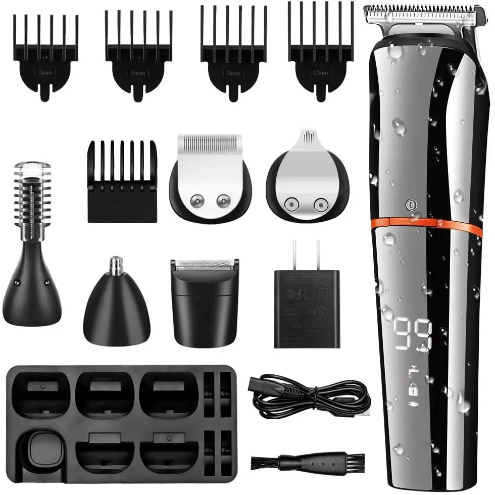 

Beard Hair Clipper Kits Multi-Functional Electric Beard Trimmer All-In-1 USB Rechargeable Grooming Kit waterproof with LCD