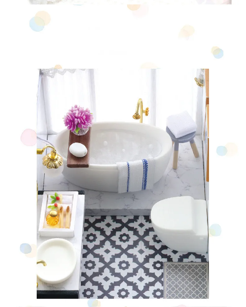 

Miniatures Furniture Cottage Hand-assembled 3D Miniaturas Villa DollHouse Assembly Model Kit Toys for Children Casa De Boneca