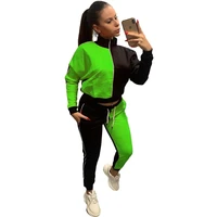 femme tracksuit outfits color blocking casual womens 2022 winter high neck long sleeved jacketslim fit trousers two piece suit