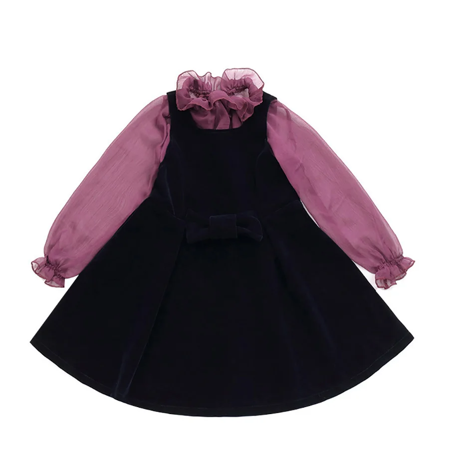 Платья для девочек с длинным рукавом платья цветочным бантом осенние детей