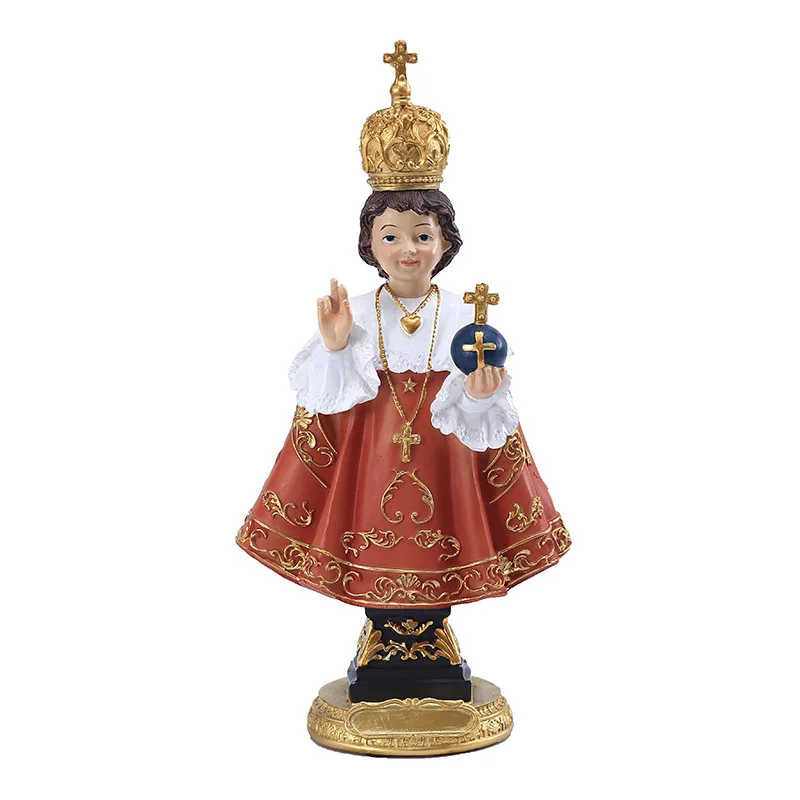 

Infant of Prague Statue Resin Holy Jesus Figurine with Cross Royal Red Robe Catholic Saint Christian Decoration 11.8" BDF99