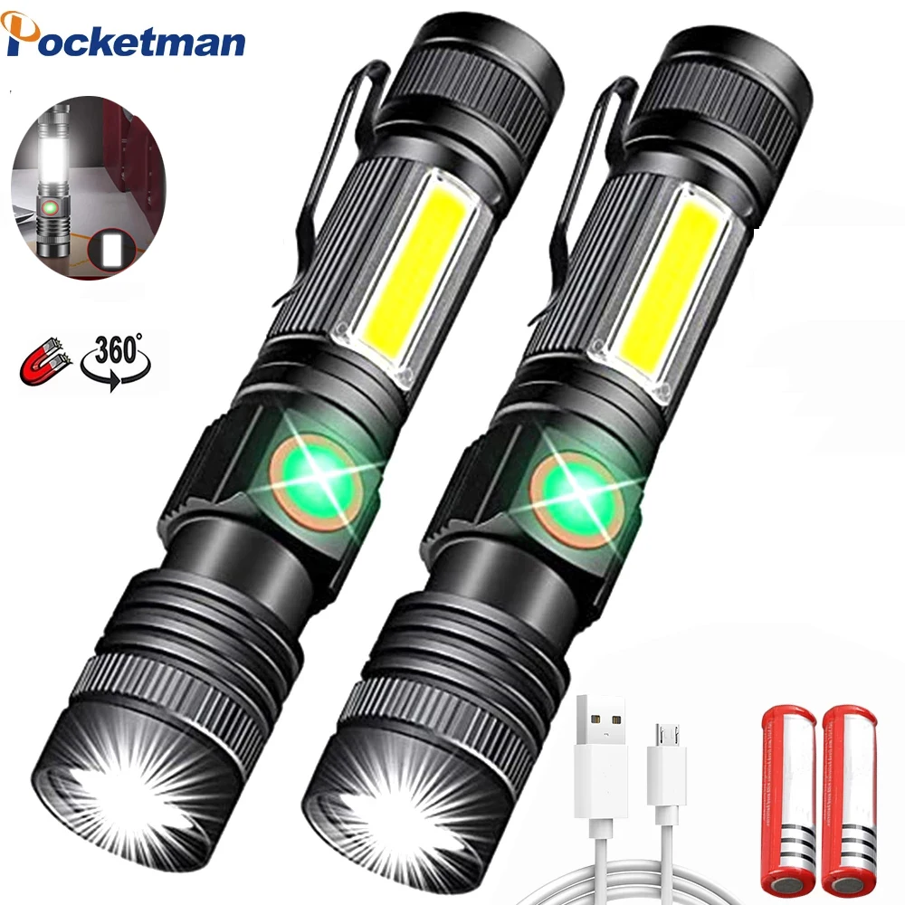 

Карманный Магнитный светодиодный фонарик, суперъяркий водонепроницаемый фонарь с босветильник светом и зарядкой от USB, уличсветильник фон...