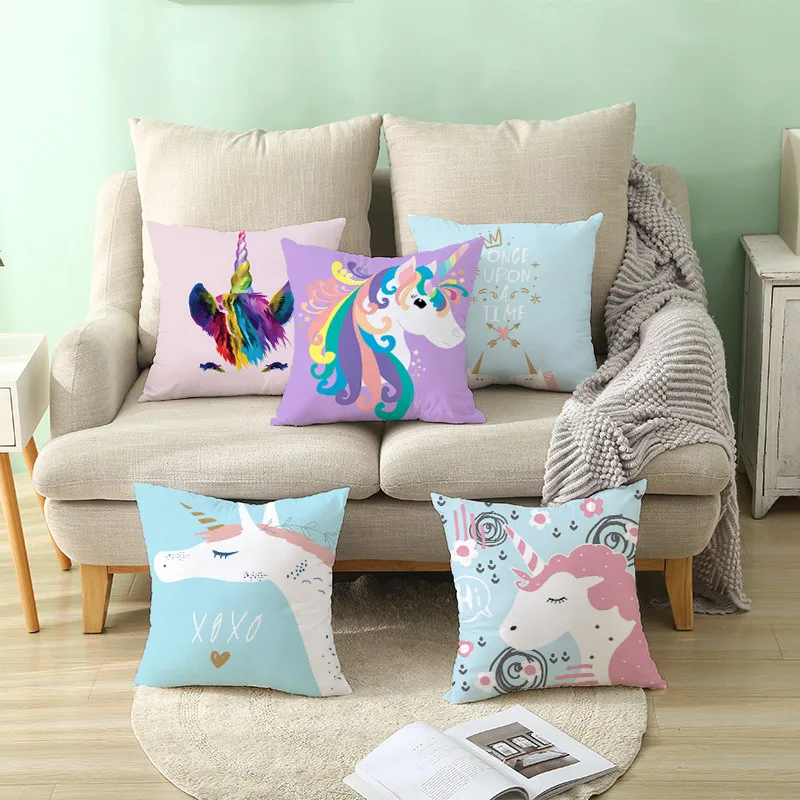

Danny Pillowcases Cartoon Unicorn Printed Microfiber Customizable Throw Pillow Cover for Office/Bedroom Home Decora 45*45cm 1Pc