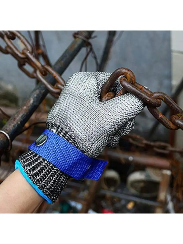 

Blue Red Safety Cut Proof Stab Resistant Stainless Steel Metal Mesh Butcher Glove High Performance Level 5 Protection