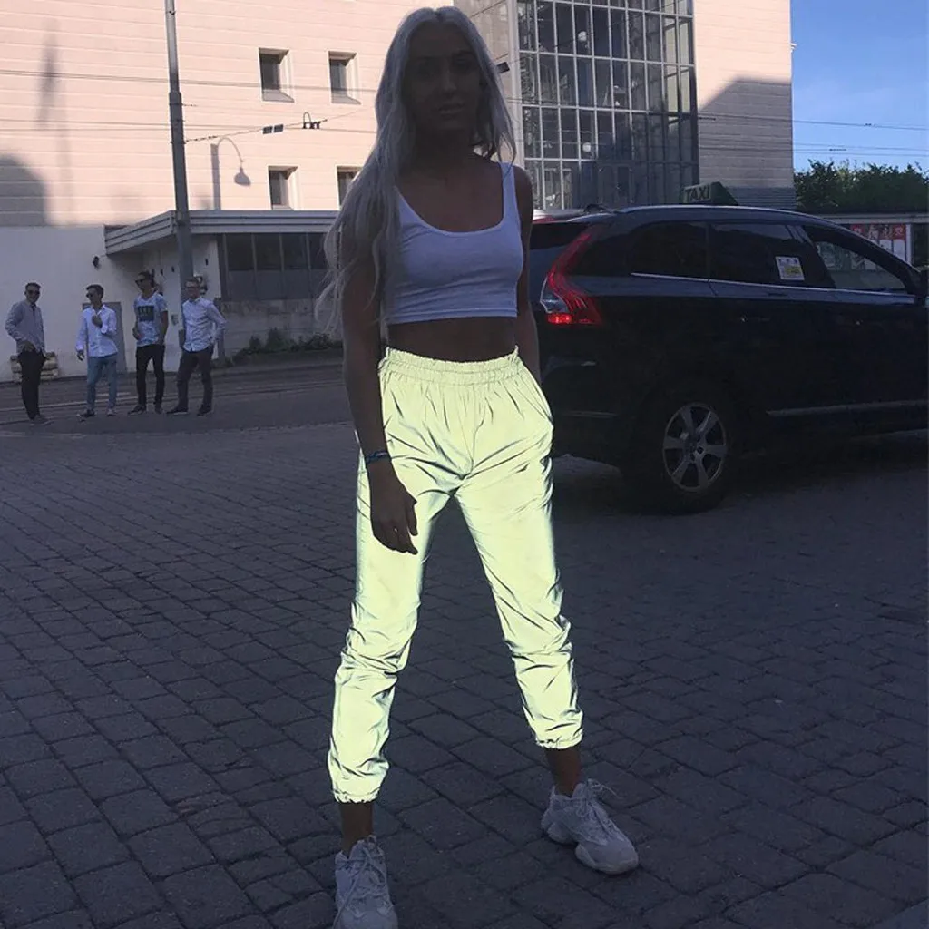 Модные Светоотражающие брюки карго для женщин повседневные Люминесцентные