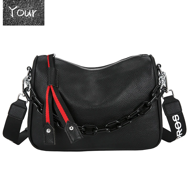 

100% Genuine Leather Luxury Crossbody Bags for Women 2021 Fashion Wide Shoulder Strap Black Bag Designer Handbags High Quality