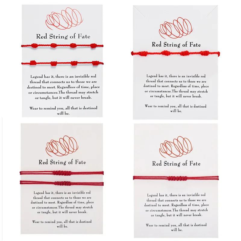 

7 Knot Red Rope Lucky Friendship Bracelet Handmake Woven Braided String Adjustable Paper Card Bracelet for Women Girls