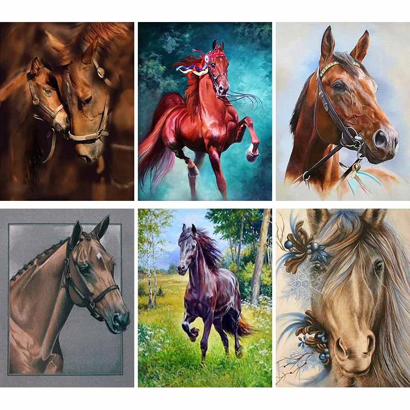 

Animal Diamond Painting Brown Horse 5D Full Square Drill DIY Diamond Embroidery Art Rhinestone Painting Home Decor Gift S6