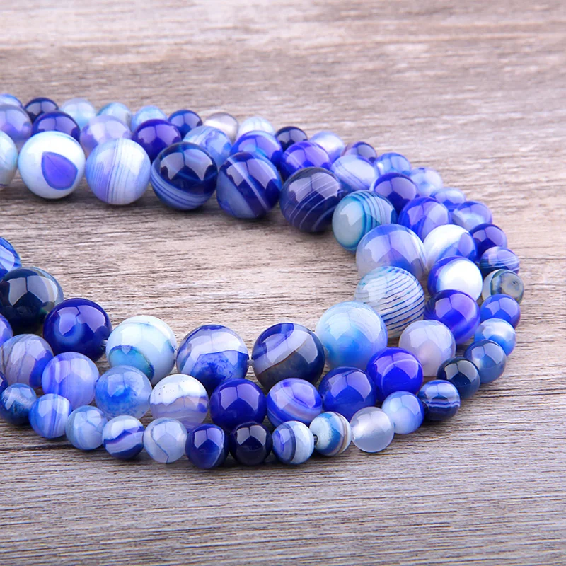 Бусины из натурального камня полированные голубые полосы бусы Агата