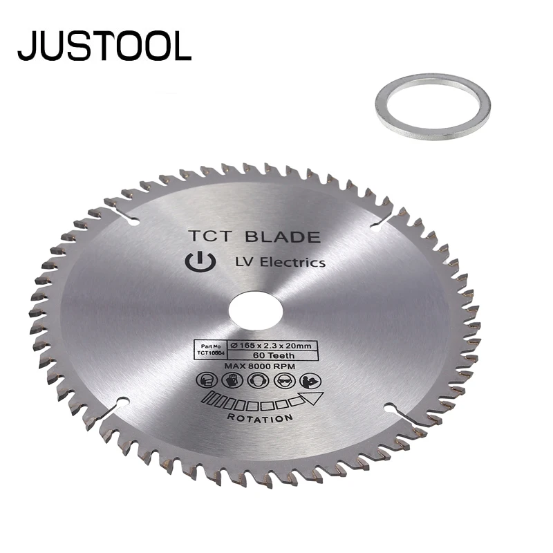 JUSTOOL Diameter 165mm 60T 16mm Bore TCT Circular Saw Blade Disc For Dewalt Makita Bosch Blade Wood Plastic Acrylic Woodworking